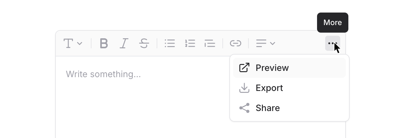 An editor with a custom dropdown menu in the toolbar