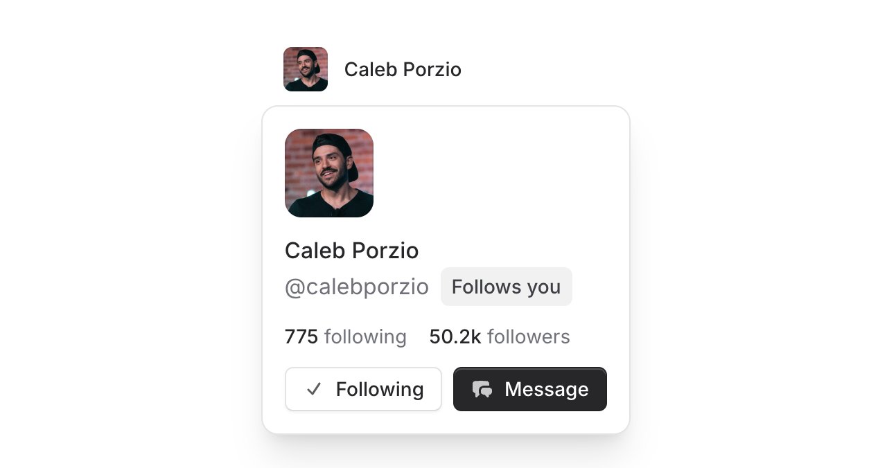 A popover appearing on hover over a user avatar in a comment thread