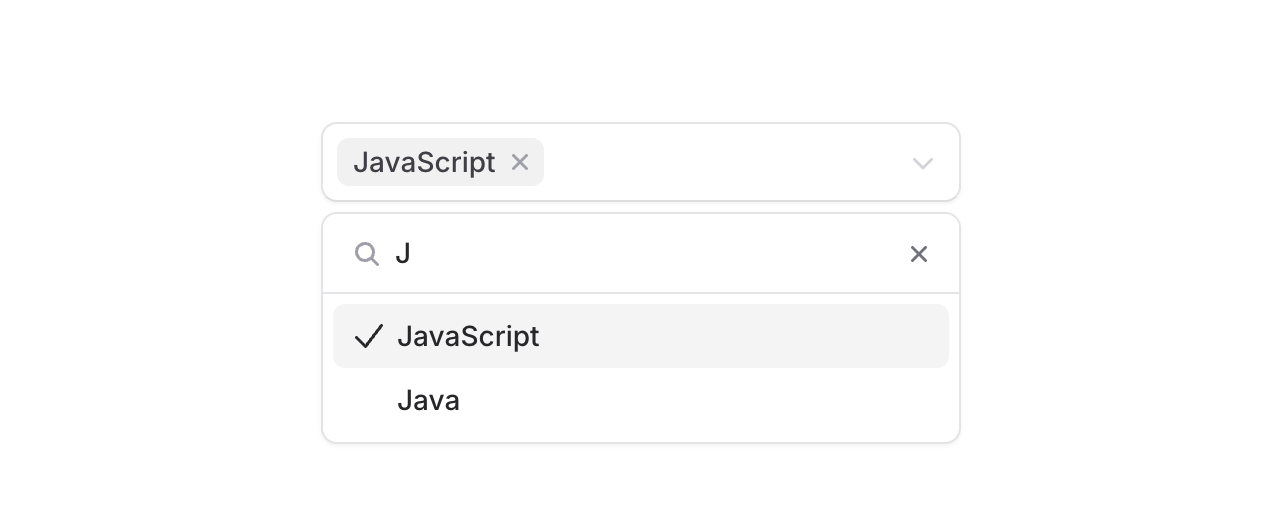 Pillbox with search input filtering through programming languages