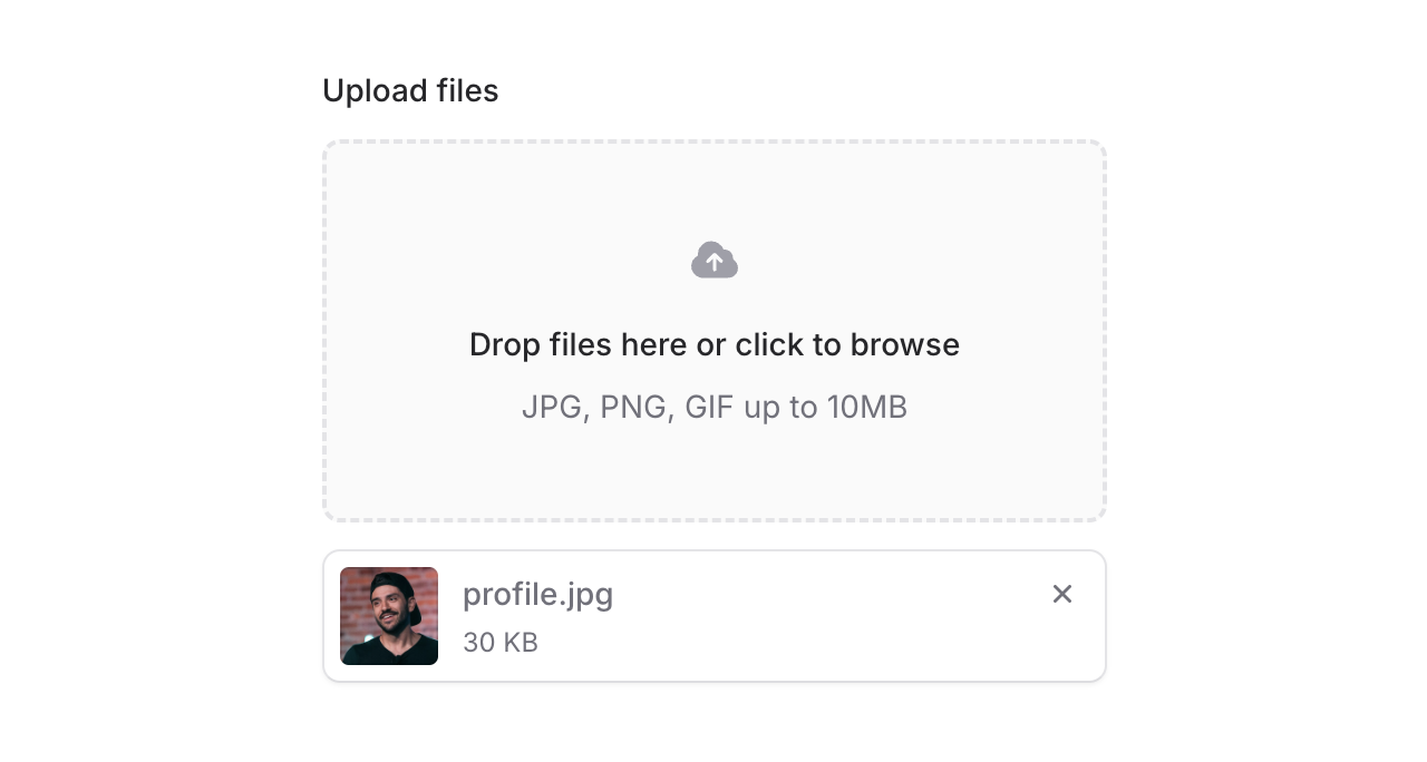 File upload component with drag and drop