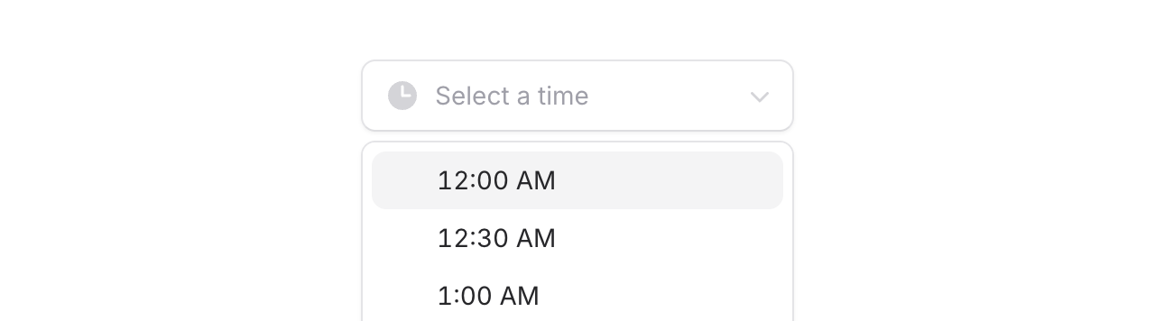 Time picker component showing a dropdown of selectable times